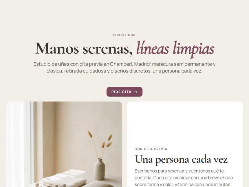 Linen Hour — Estudio de uñas con cita previa, Madrid