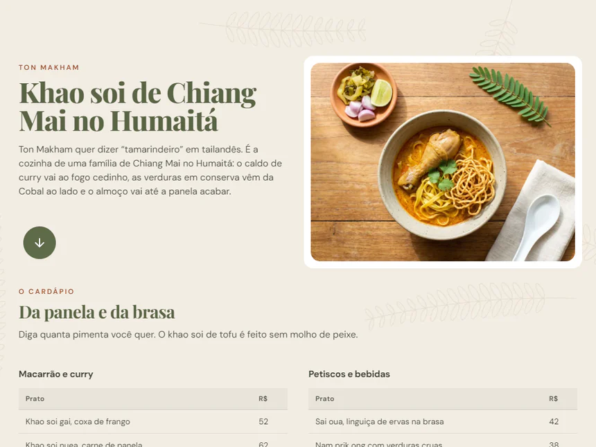 Ton Makham — Khao soi do norte da Tailândia no Rio