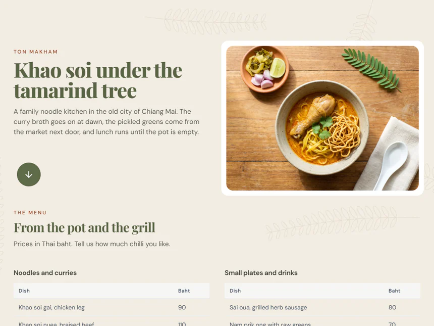 Ton Makham — Noodle Kitchen Menu