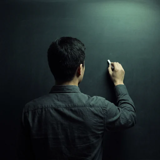 Joaquín Irazoqui at a chalkboard, seen from behind